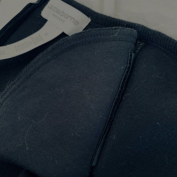 LIZ CLAYBORNE Fine Knit Black Sheath Sweater Dress Long Sleeves LBD Sz M - Picture 7 of 12